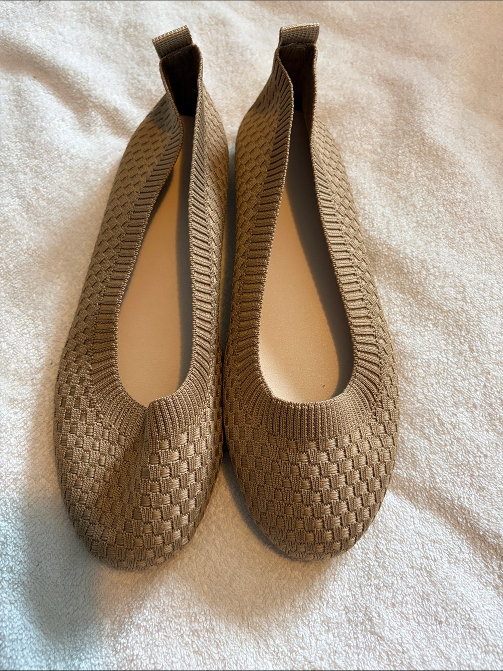 Neutral Knit Ballet Flats - Comfortable Women's Slip-Ons